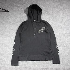 Harley Davidson Hoodie Womens M Black Flame Logo Bling Vintage Biker Grunge